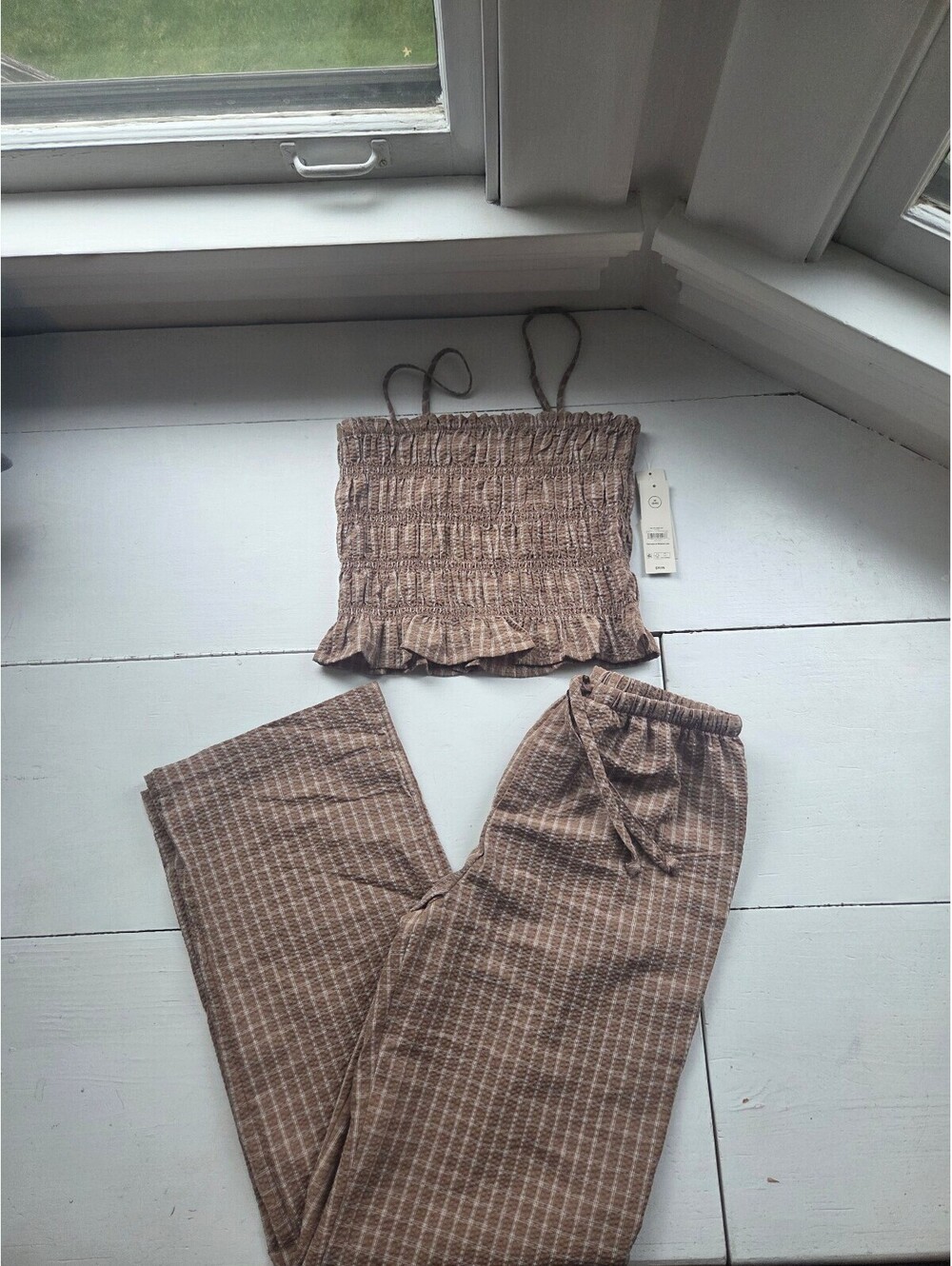 No Boundaries Women's Two-Piece Brown Plaid Outfit Set Top M Bottoms XS